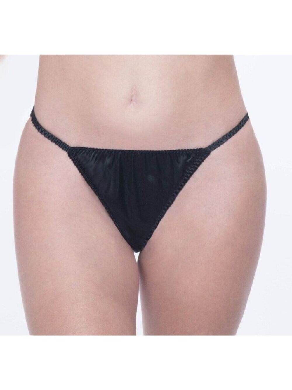 Vintage Delicates String Thong Black Silky Satin Panties Size 8